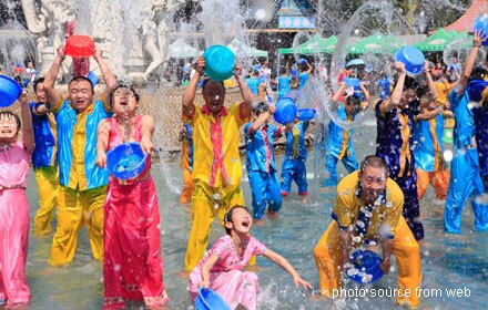 Splashing water to each other