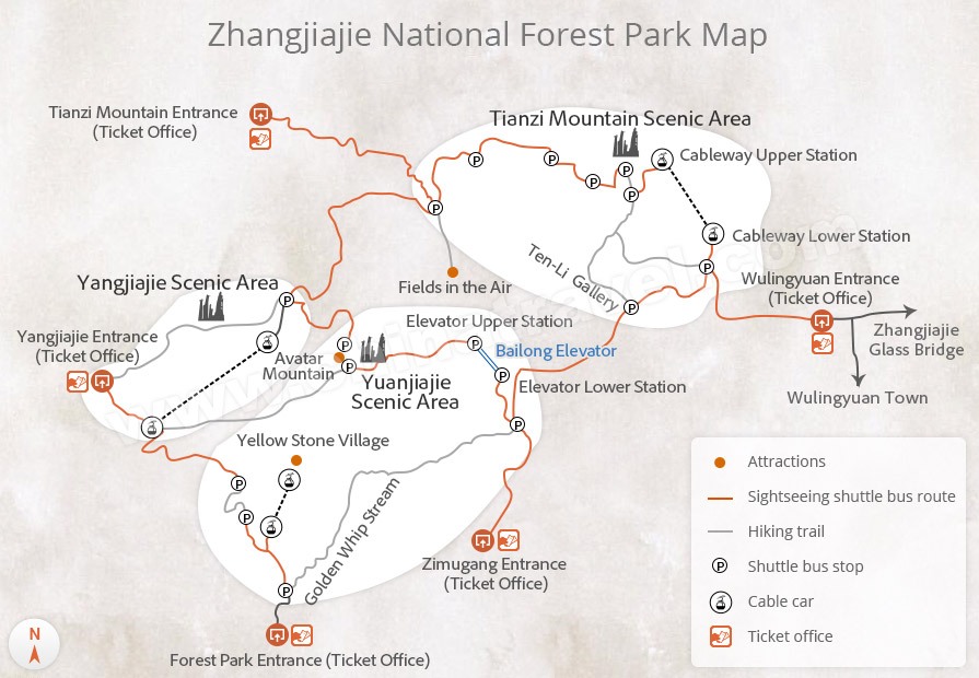 Zhangjiajie National Forest Park Map Zhangjiajie National Forest Park Map