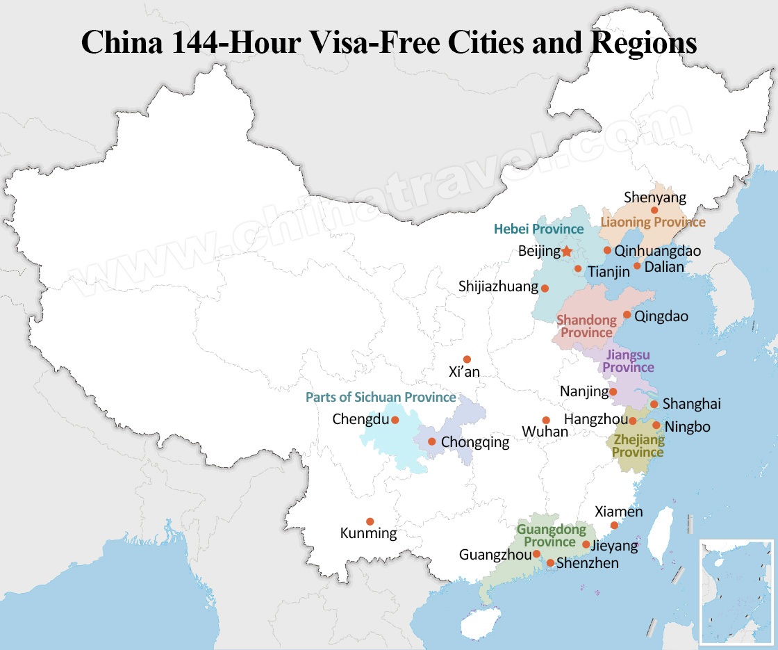 China 144-hour visa-free area