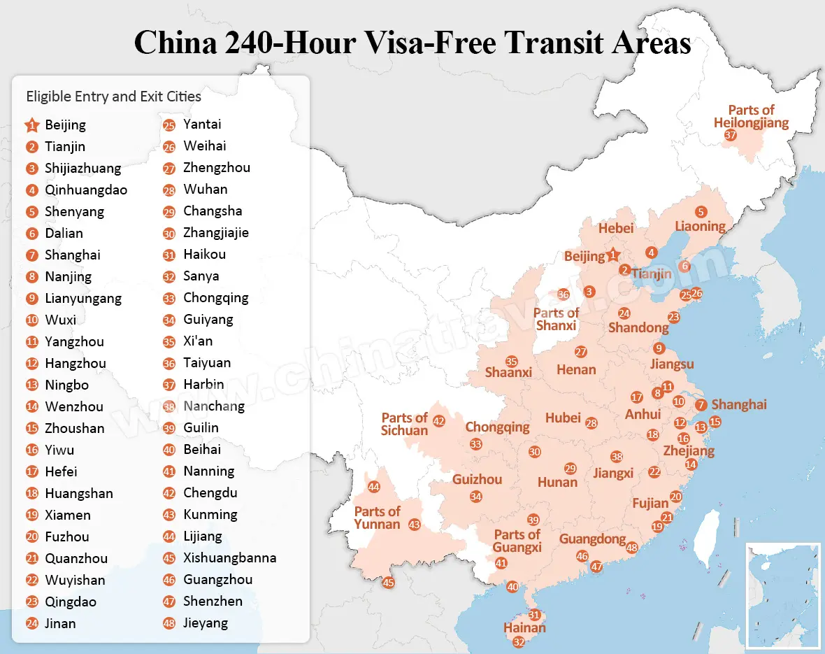 240-hour visa-free area map